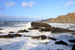View north from Hartland Quay on the North Devon coast on a stormy January Day