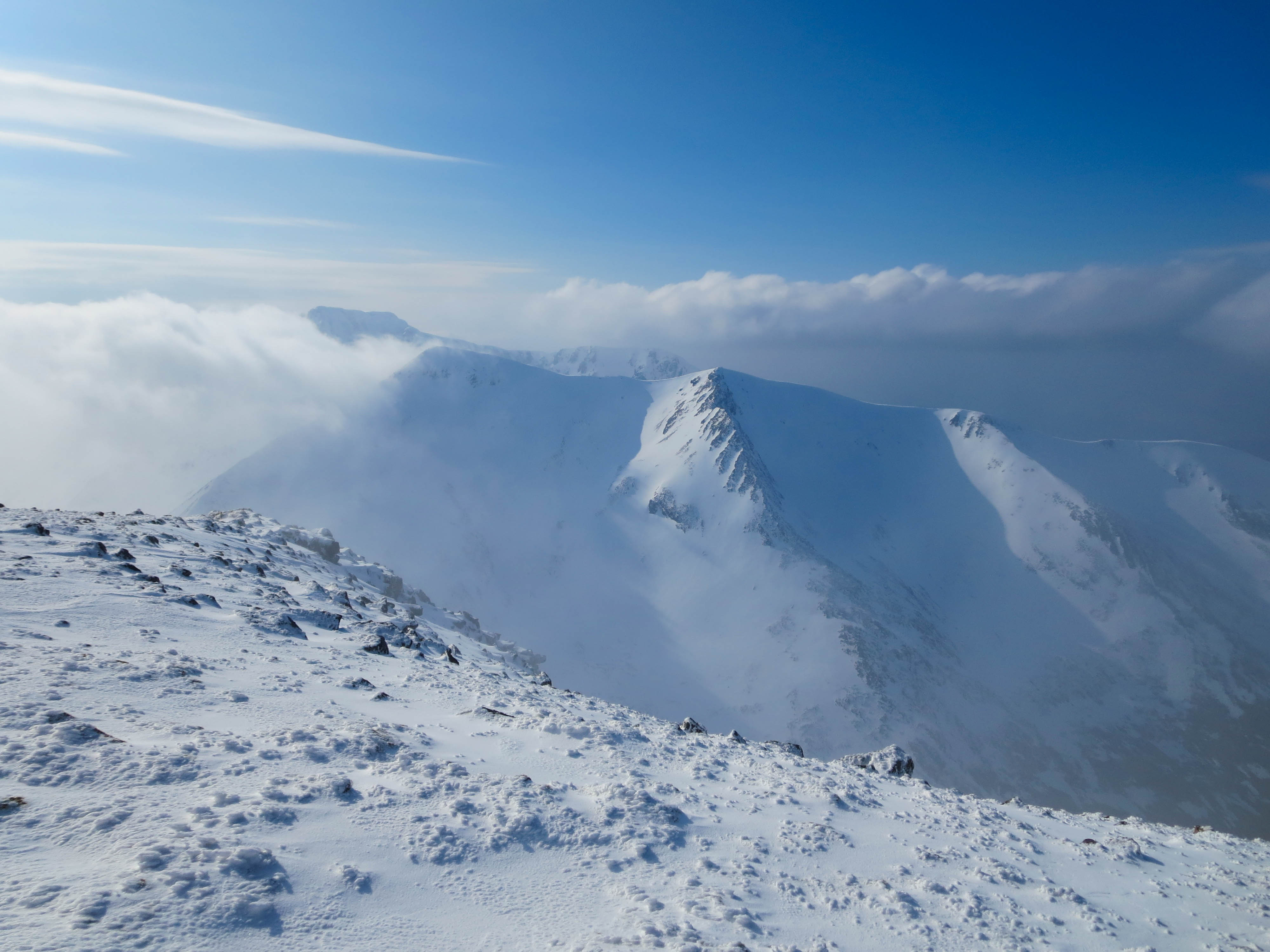 Ben Nevis and Ben Dearg Mor from Aonach Mor. Photo by Keith Gault. March 2015.