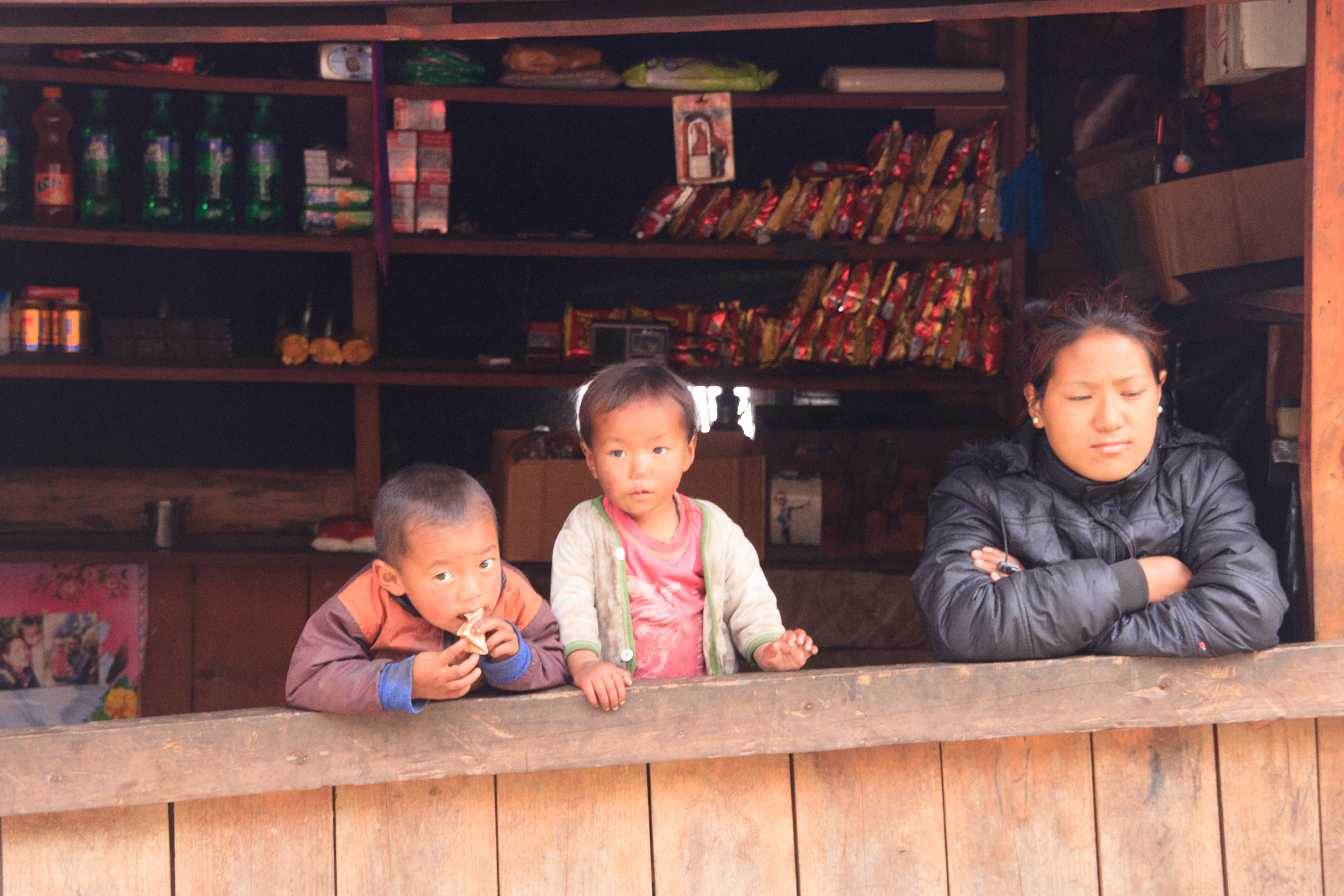 Children in a typical tea shop en-route