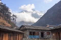 First view of Mera Peak from Khote in the Hinku Khola valley
