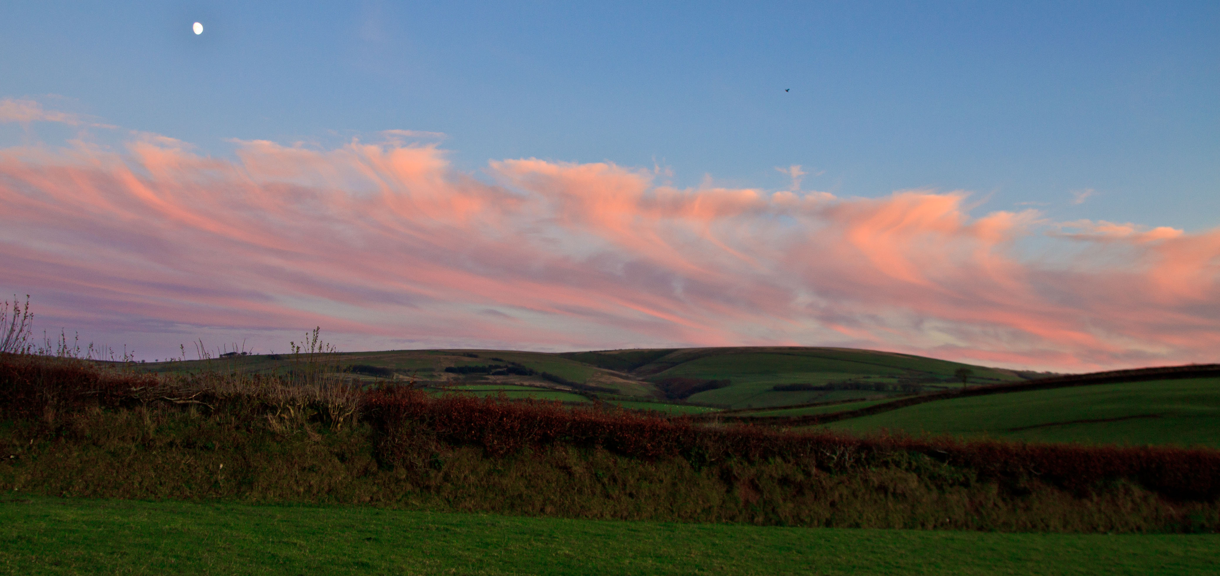 Dramatic clouds lit by the setting sun over Exmoor near Challacombe