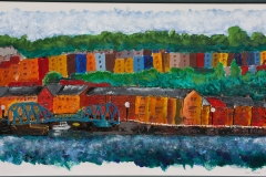 Paul's GCSE painting of Clifton from the harbourside in Bristol