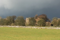 Church and Trees during storm in Peak District, March 2018