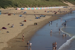 Beach huts on Woolacombe Beach. July 2015.