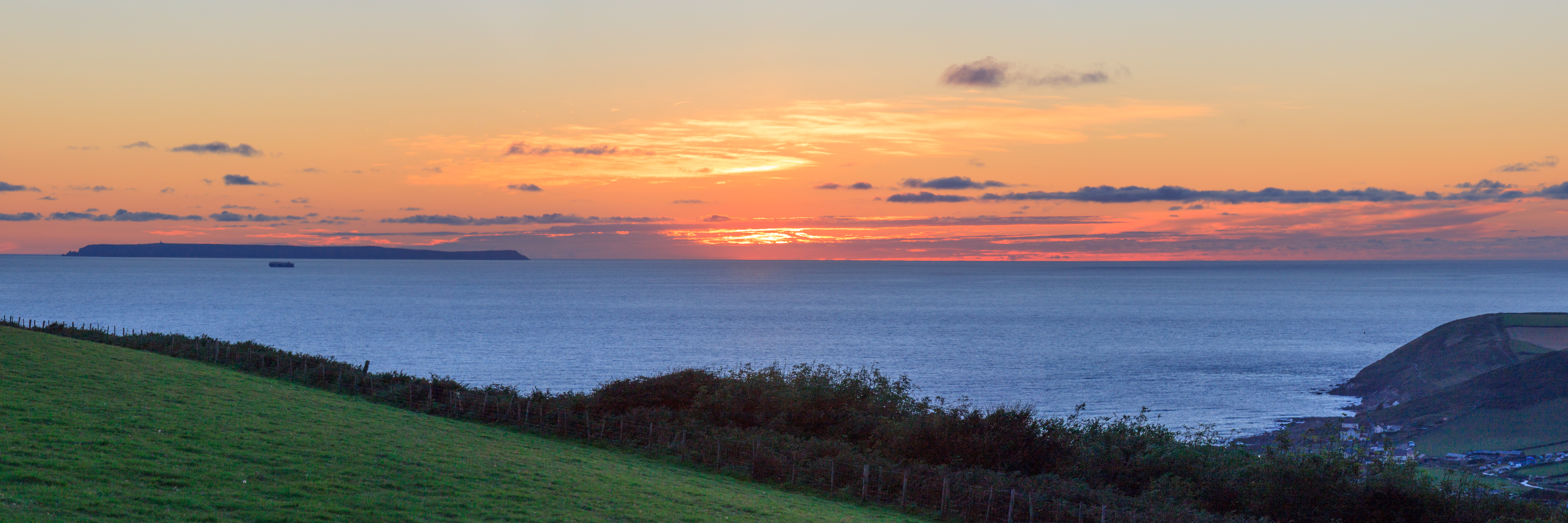 Croyde Bay with Lundy Island from Saunton Down at Sunset