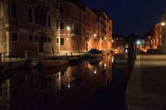 One of the "back canals" of Venice at night.